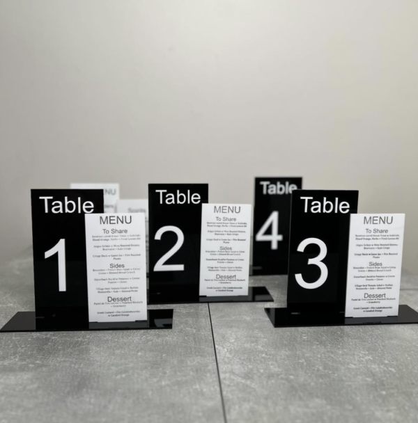Acrylic Table Numbers and menus